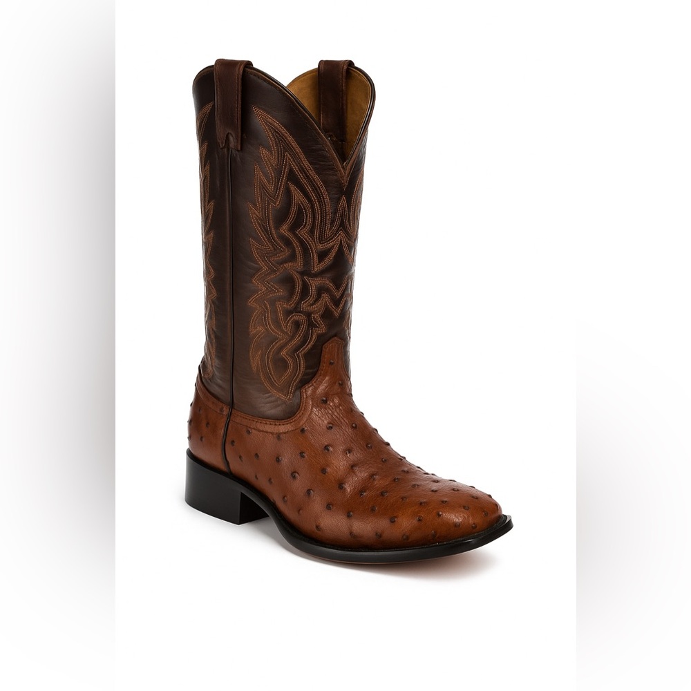 Circle G Corral Full Quill Ostrich Western Boots Mens 10.5 Cognac Brown